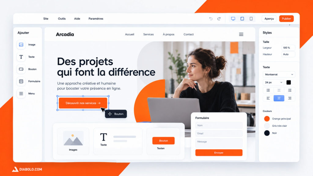 Éditeur de site internet en glisser-déposer inspiré de Wix pour créer rapidement un site web
