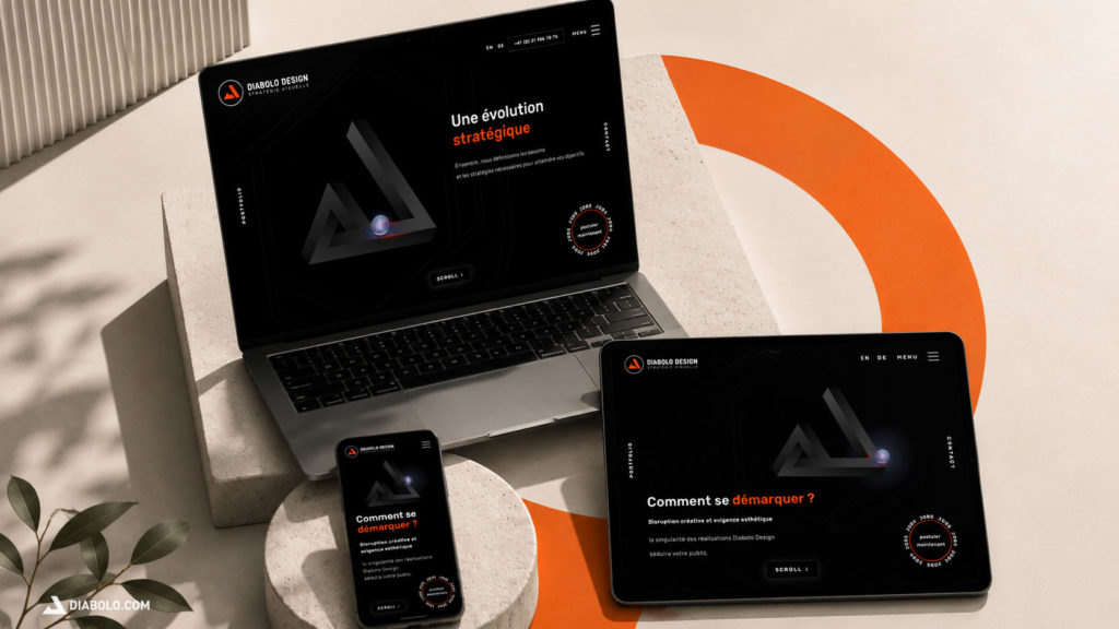 Site web responsive affiché sur différents écrans, illustration de l'article Diabolo Design