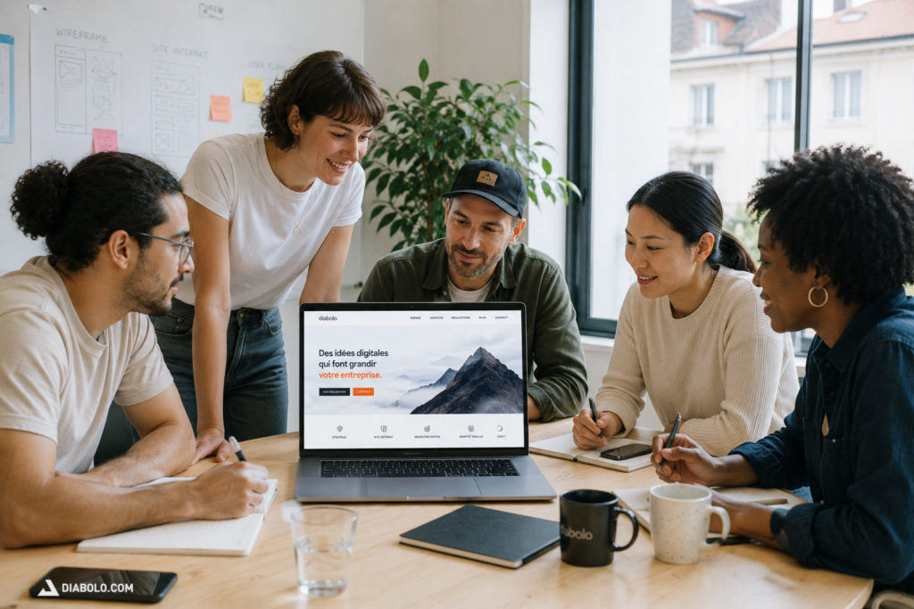Équipe d'une PME en Suisse romande travaillant sur la création et l'optimisation de son site internet