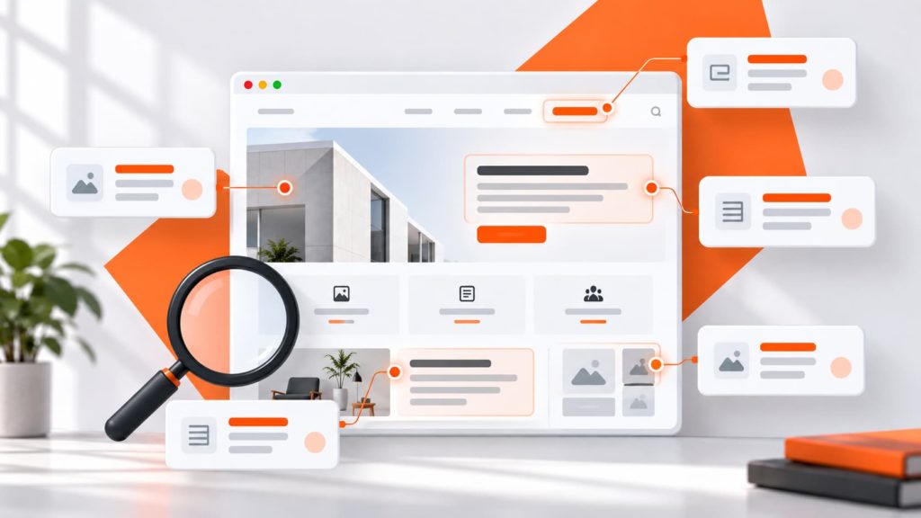 Illustration d'un site web analysé avec des points d'amélioration mis en évidence pour une PME