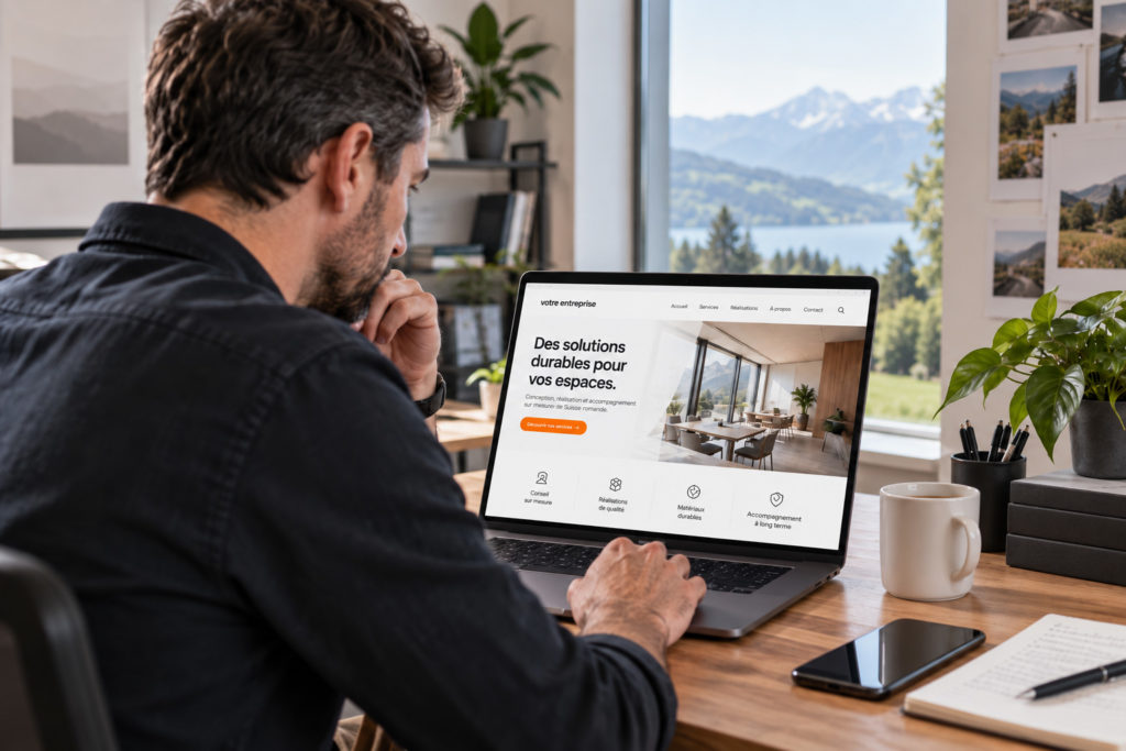 Dirigeant d'une PME de Suisse romande consultant son site internet professionnel